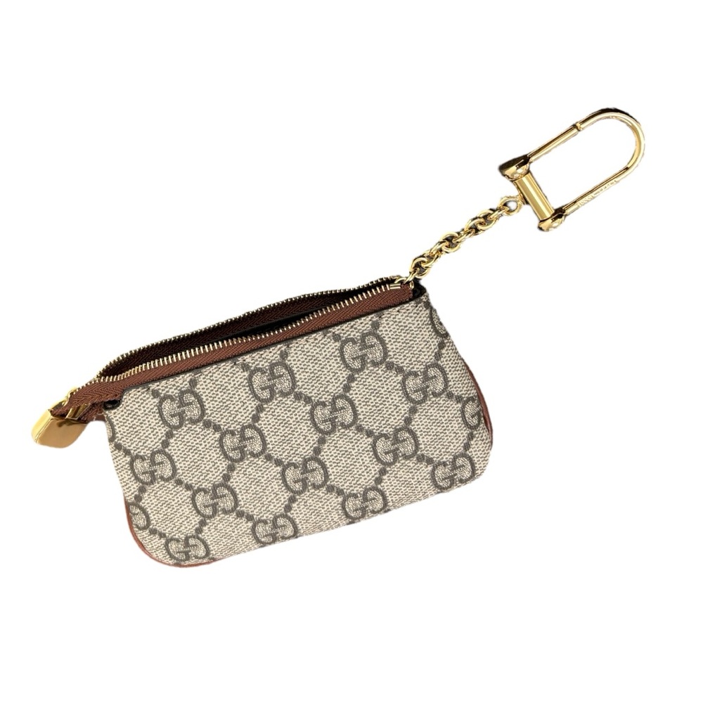 Gucci Ophidia GG Supreme Key Pouch Gold Hardware Zipper Canvas Leather Card Case
